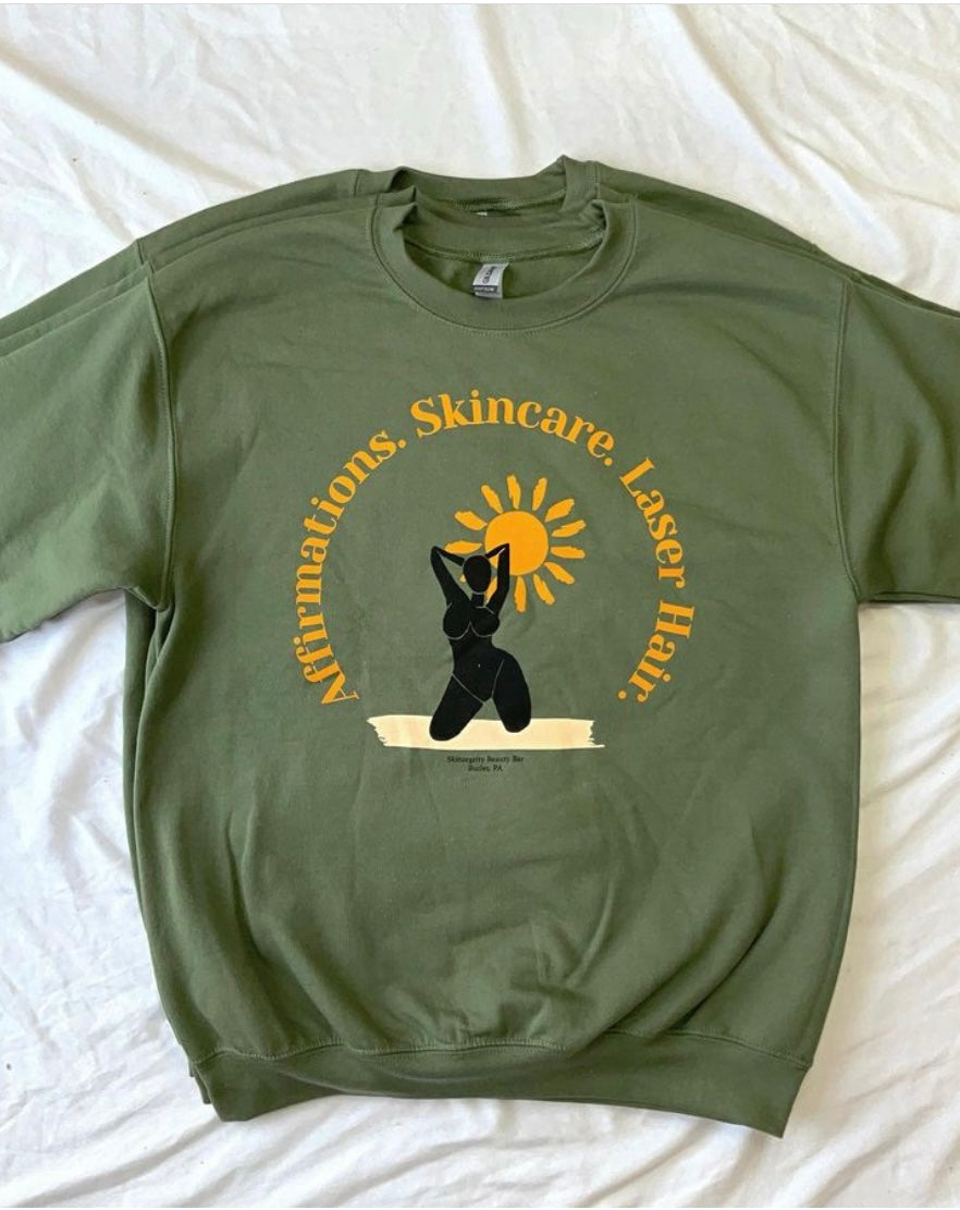 Affirmations, Skincare, Laser Hair Crewneck (Army Green)