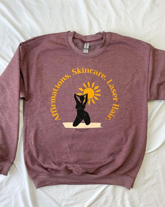 Affirmations, Skincare, Laser Hair Crewneck (burgundy)